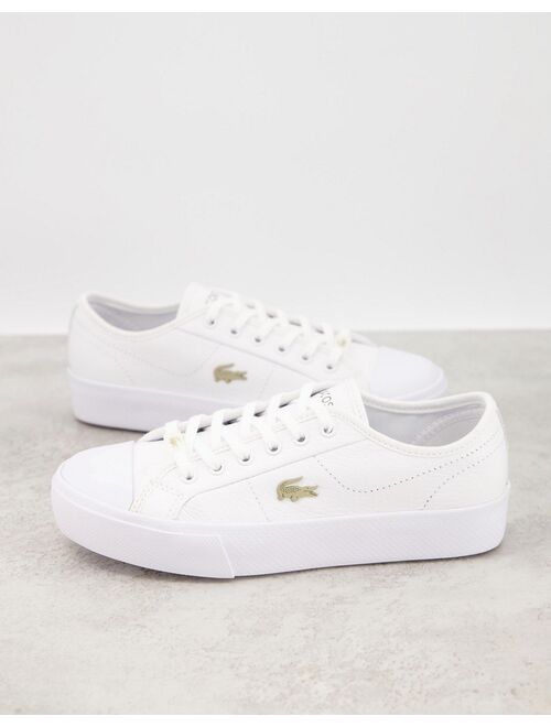 Lacoste Ziane Grand flatform sneakers in white with gold badge