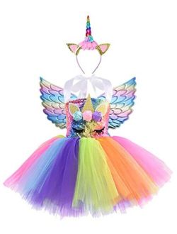 Simplecc Princess Party Dress for Girls Unicorn Dress Birthday Party with Headband Size 4T 5T 6T 7T 8T 9T 10T