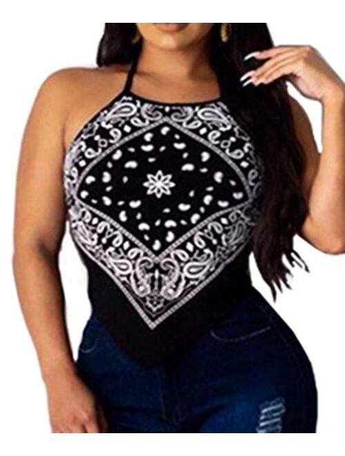 SEMATOMALA Women's Bandana Paisley Tube Top Off Shoulder Strapless Sleeveless Tie Dye Crop Top Shirt Blouse