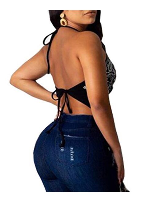 SEMATOMALA Women's Bandana Paisley Tube Top Off Shoulder Strapless Sleeveless Tie Dye Crop Top Shirt Blouse