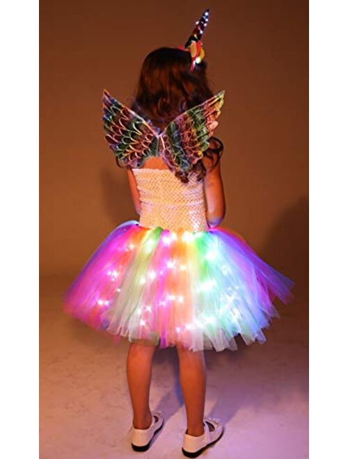 Soyoekbt Girls Unicorn Costume LED Light Up Unicorn Dress Birthday Party Princess Dress for Halloween Party