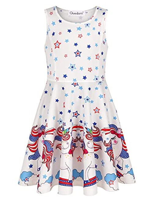 Quedoris Girls Dress Unicorn Printed Casual Party Twirly Dress for Kids in 2t to 9 Years