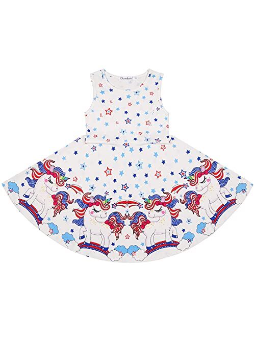 Quedoris Girls Dress Unicorn Printed Casual Party Twirly Dress for Kids in 2t to 9 Years