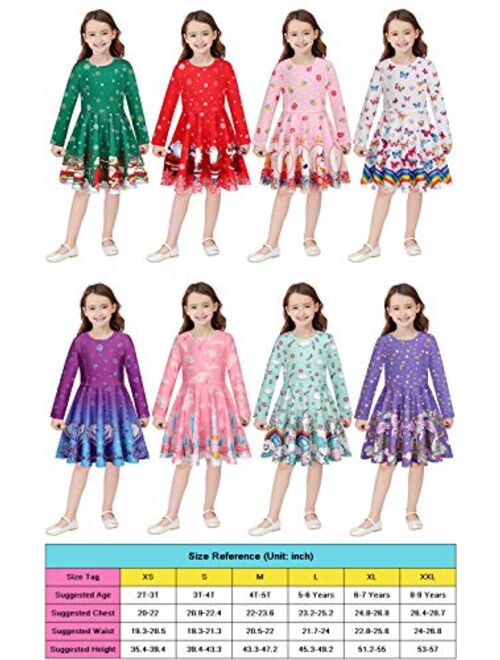Quedoris Girls Dress Unicorn Printed Casual Party Twirly Dress for Kids in 2t to 9 Years
