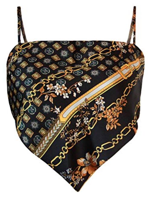 Arjungo Women's French Hanky Hem Tie Knot Back Ajustable Spaghetti Strap Satin Silk Camisole Bandana Crop Top