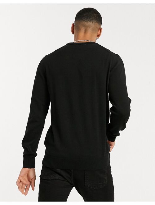 Lacoste logo crew neck knit sweater in black