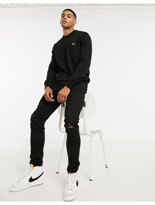Lacoste logo crew neck knit sweater in black