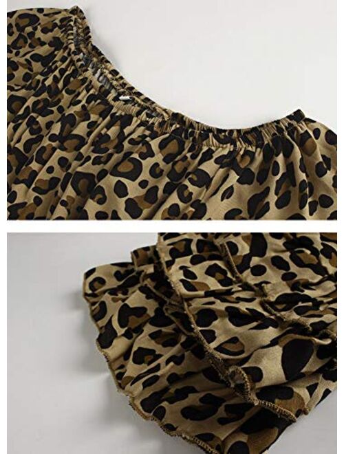DISSA Women Short Sleeve Leopard A-Line Dress Tube Mini Dress,DC3315