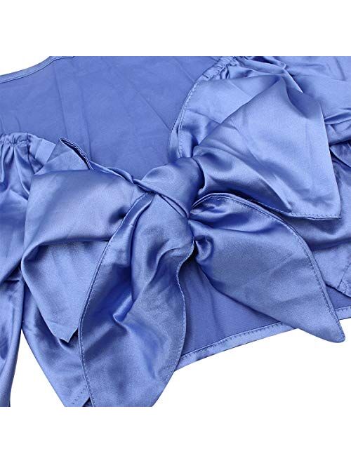 Women Satin Silk Off Shoulder Crop Top Cropped Half Sleeve Bow Tie Tee Shirt Blouse for Cocktail Party Clubwear
