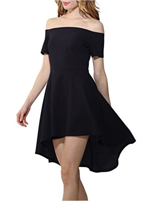 Wsirmet Women's Off-Shoulder Backless Short Sleeve Ruffle Swing Dovetail Midi Dress