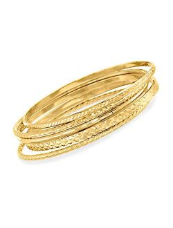 18kt Gold Over Sterling Jewelry Set: 5 Textured Bangle Bracelets