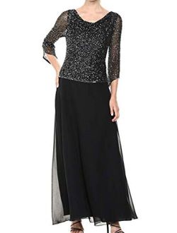 Women's Long Beaded Dress with Cowl Neck