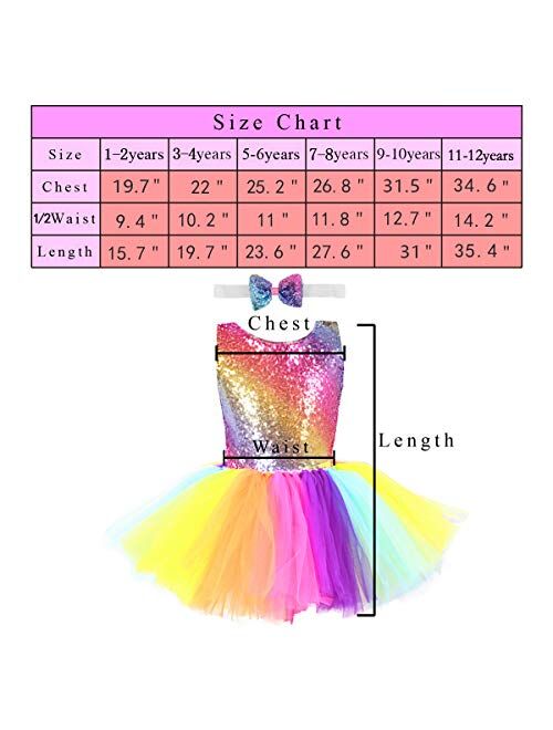 Unicorn Girl Sequin Dress Handmade Toddler Rainbow Dress for Party, Halloween, Special Occasion with Bow Tie