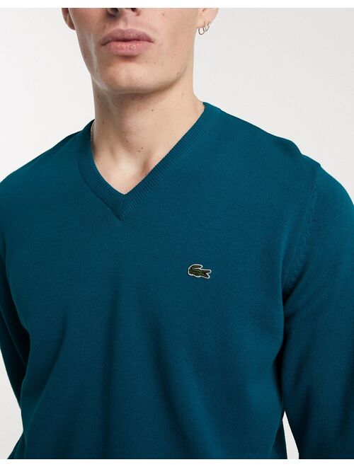Lacoste v-neck cavier pique accent cotton jersey sweater