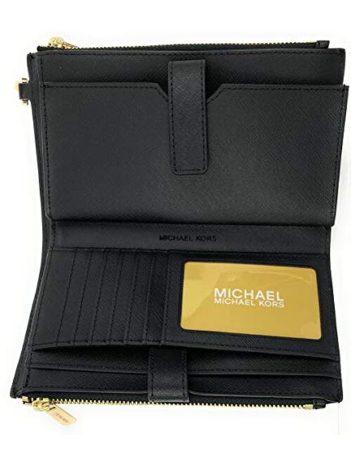 Michael Kors Women's Jet Set Travel Saffiano Leather Double Zip Wristlet (Black Saffiano)