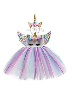 Sequin Unicorn Dress for Girls Princess Unicorn Costume Toddler Birthday Party Rainbow Tutu Dress Up Clothes with Headband