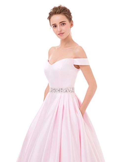 Annadress Prom Dress Long Bridesmaid Dresses Satin Beaded Homecoming Dresses Evening Dresses With Pocket 2018 For Women