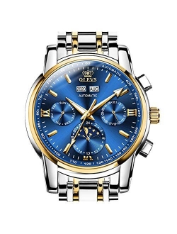 Watch for Men Automatic Self Winding Mechanical Luxury Dress Stainless Steel Waterproof Luminous Moon Phase Wrist Watch