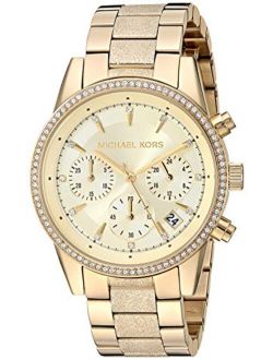 Women's Ritz Analog-Quartz Watch with Stainless-Steel-Plated Strap, Gold, 17.7 (Model: MK6597)