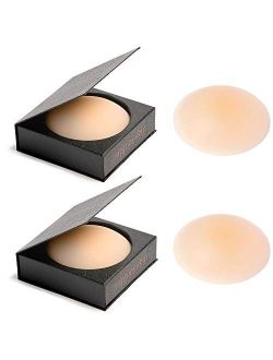 Nippies Skin ULTIMATE Bra Inserts NO Adhesive NippleCovers & Travel Case - Creme 2-PACK