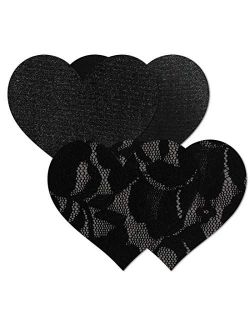 Nippies Women's Black Heart Waterproof Self Adhesive Fabric Nipple Cover Pasties