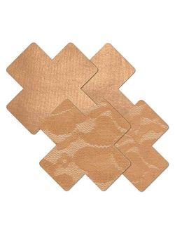 Nippies Women's Tan Caramel Cross Waterproof Adhesive Fabric Nipple Cover Pasties