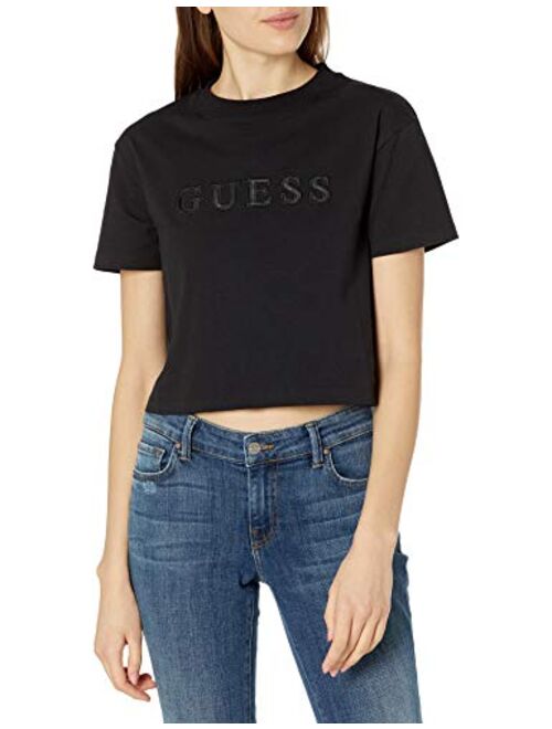 GUESS Women's Active Short Sleeve Embroidered Logo Cropped T-Shirt