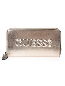 NEW Guess Women's Rigden Metallic Rose Gold Logo Zip-Around Wallet Clutch Bag