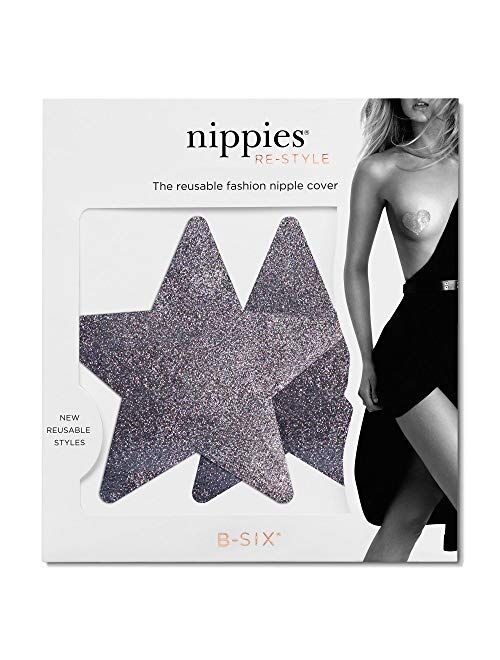 Nippies Re-Style Silver Lame Reusable Star Self Adhesive Nipple Cover Pasties