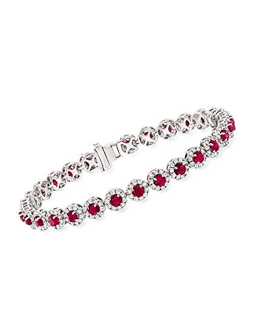 Ross-Simons 5.50 ct. t.w. Ruby and 3.00 ct. t.w. Diamond Tennis Bracelet in 14kt White Gold