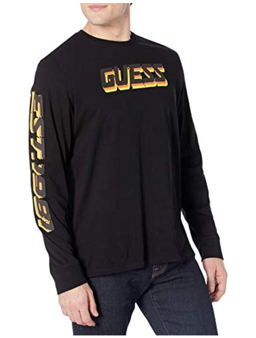 GUESS Men's Riso Long Sleeve Logo Tee