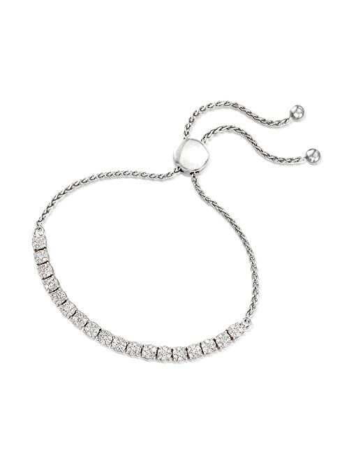 Ross-Simons 1.00 ct. t.w. Diamond Cluster Bolo Bracelet in Sterling Silver
