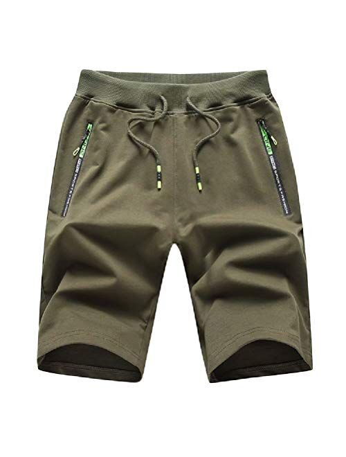 Tansozer Men's Casual Shorts Elastic Waist Comfy Workout Shorts Drawstring with Zipper Pockets
