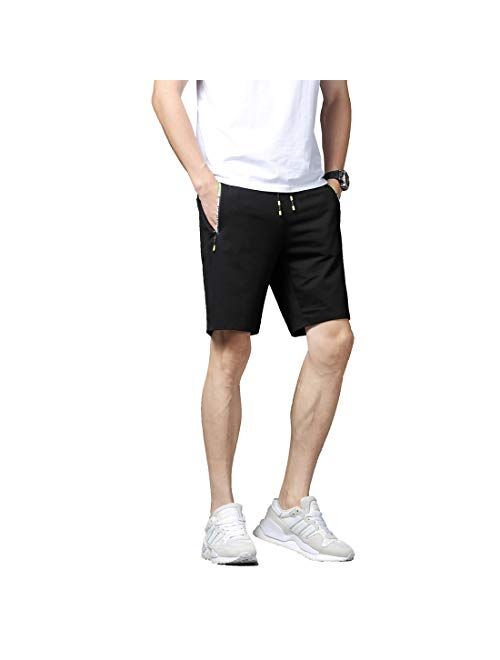 Tansozer Men's Casual Shorts Elastic Waist Comfy Workout Shorts Drawstring with Zipper Pockets