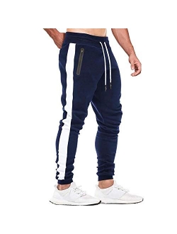 Men's Joggers Sweatpants Slim Fit Side Striped Track Pants with Pockets