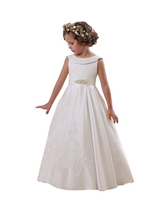 Abaowedding Elegant O-Neck Sleeveless A-Line Stain Party Wedding Dresses for Girls 2-12 Year Old
