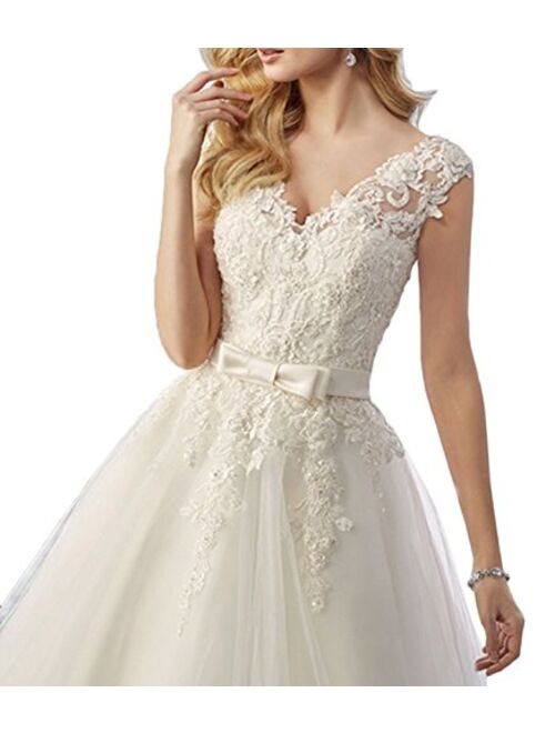 Abaowedding Women's Lace High Low Short Tea Length Wedding Dress Bridal Gown