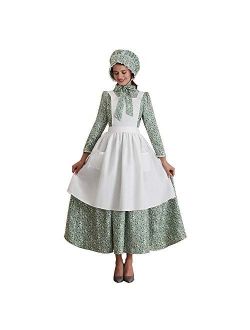 Womens American Pioneer Costume Dress Historical Modest Prairie Colonial Floral Dress