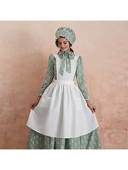 Abaowedding Womens American Pioneer Costume Dress Historical Modest Prairie Colonial Floral Dress