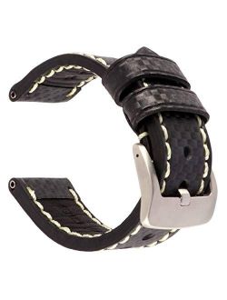 26mm Carbon Fiber Leather Strap Black Thick Watch Band White Hand String Thread Brush Buckle for Invicta