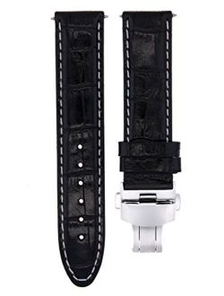 24mm Leather Watch Strap Band Compatible with Pam 44mm Panerai Luminor Marina Black Ws Tq