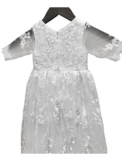 Abaowedding Baby Long Ivory Christening Gown Lace Baptism Dress with Bonnet