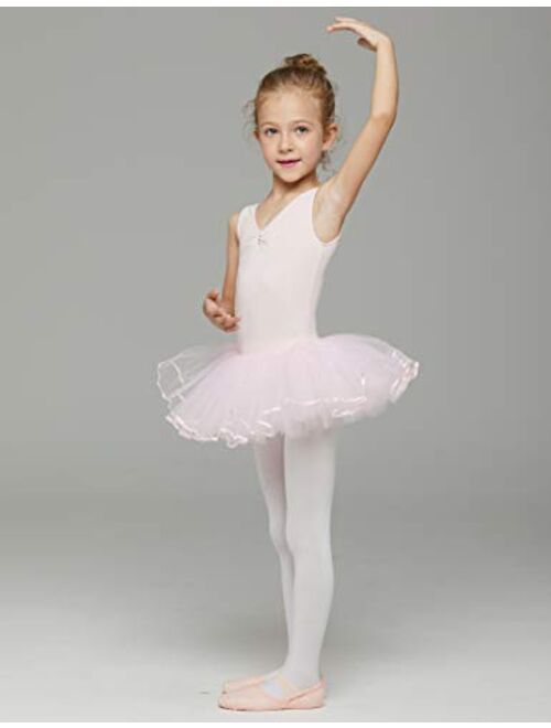 MdnMd Ballet Tutu Leotard Toddler Girls Ballerina Dance Outfit Dress Tutu with Tank V-Neck Ruched Front