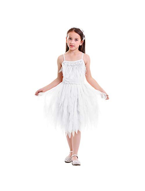 Girls Swan Princess Dance Costume Feather Ballet Dress for Christmas Clothes 