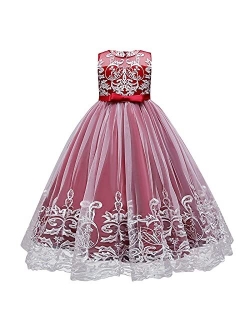 Girls Long Communion Princess Dresses Flower Pageant Party Wedding Floor Length Dance Evening Gowns
