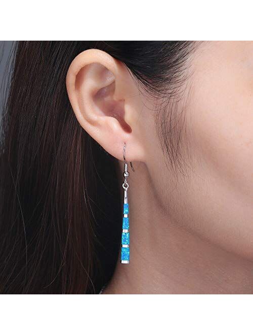 CiNily Dangle Earring-Opal Drop Earrings Silver Plated or Gold Plated Dangle Bar Earrings Opal Jewelry for Women Gems Earrings 2 1/8"