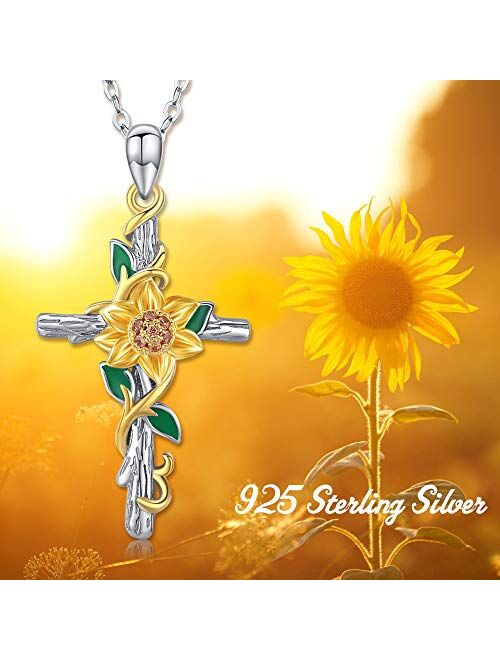 PRAYMOS Sunflower Necklace 925 Sterling Silver You are My Sunshine Necklace Heart Pendant Engraved Jewelry Anniversary Birthday Gifts for Her Women