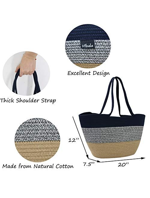 Hibala Woven Beach Bag/Beach Tote/Handmade Weaving Shoulder Bag/Handbag (Dark Blue, One_Size)
