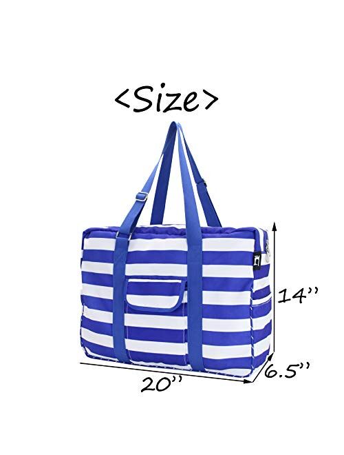 Hibala Canvas Waterproof Lining Beach Bag,Gym/Travel/Pool Bag,Tote For Women&Men,with Adjustable Handle (Blue Stripe)
