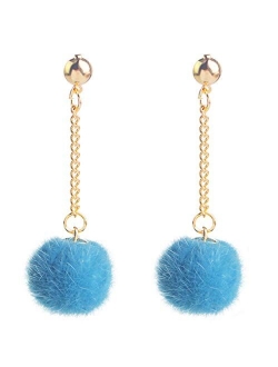 Flairs New York Faux Fur Pom Pom Tassel Drop Dangle Earrings Set